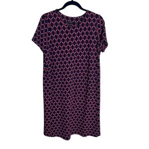 NWT J Jill Wearever Collection Geometric Print Navy Pink Short Sleeve Dress